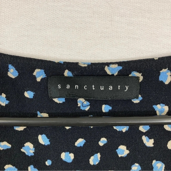 Sanctuary Blue Black Polka Dot Front Slit V-Neck Midi Dress Medium - Picture 2 of 13